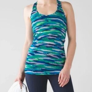 Lululemon Stretch Green Blue Gray White Striped Racerback Tank Top